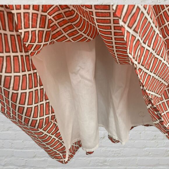 Banana Republic Factory Voile Mini Dress Size L Shirred Waist Orange Geo Print - Picture 14 of 16